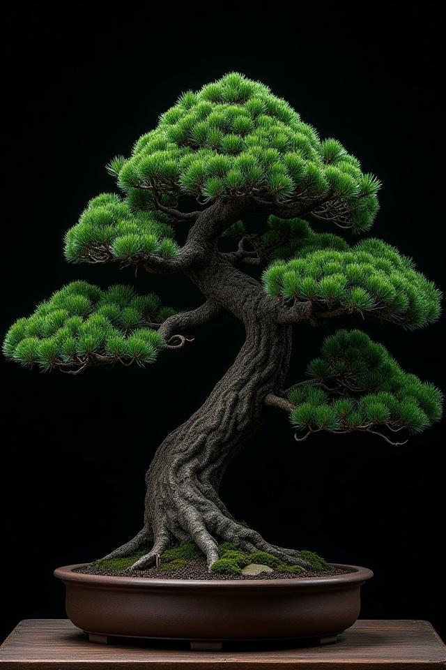 力強い幹と枝ぶりの黒松の盆栽