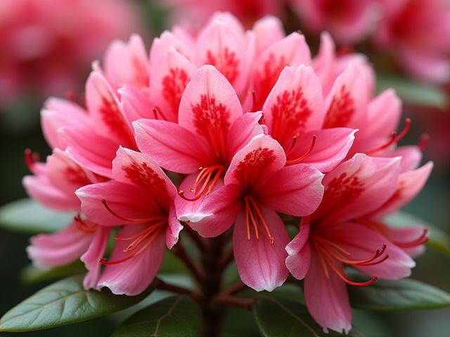 鮮やかな花を咲かせたサツキツツジの盆栽