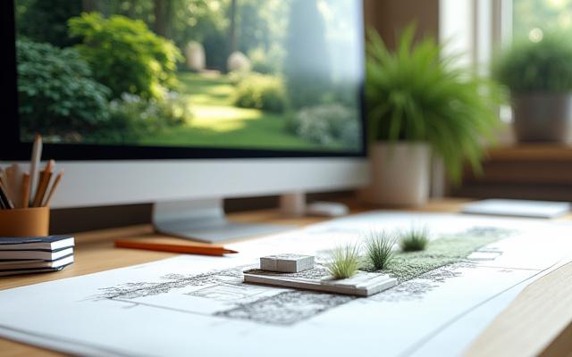 庭園のCGパースと設計図