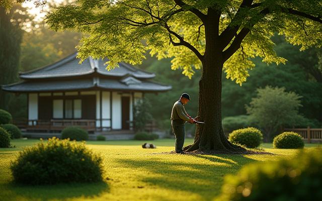 完成した庭園とメンテナンスの様子