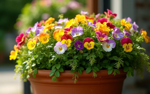 色彩豊かな季節の植物が植えられている寄せ植え